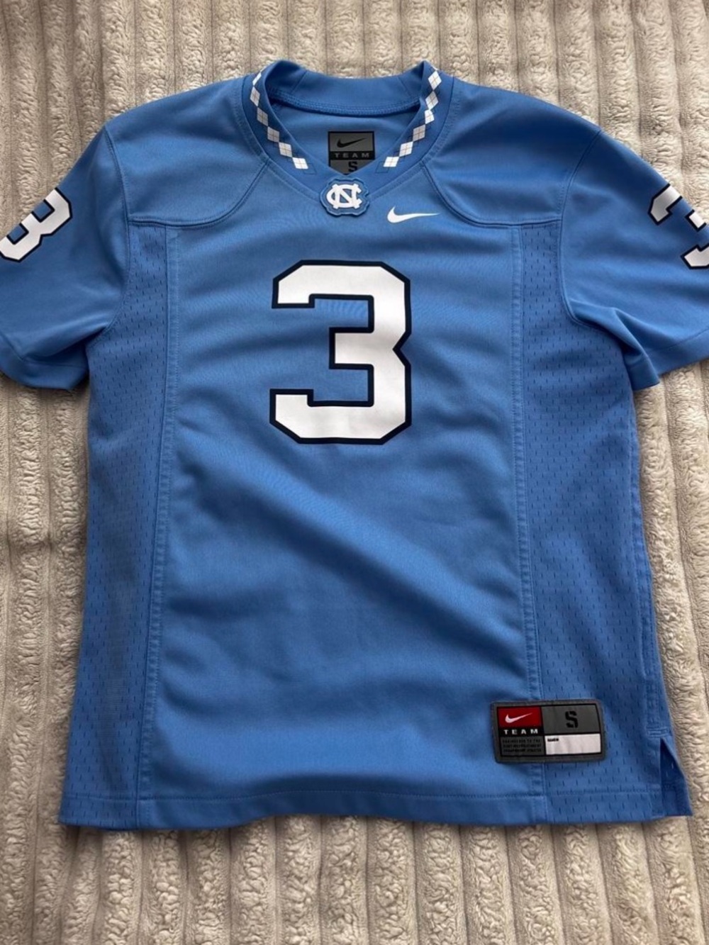Nike UNC Chapel Hill Kids Light Blue Athletic Jersey with White Number 3